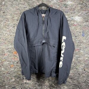Levis Jacket Mens XL Denim Anorak Pullover Spellout‎ Streetwear Navy Hooded